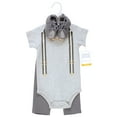 thumbnail image 2 of Hudson Baby Infant Boy Cotton Bodysuit, Pant and Shoe Set, Plaid Bow Tie, 0-3 Months, 2 of 2