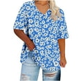 thumbnail image 2 of Short pour Femmes Col en V Manches Courtes Imprimé Base Chemise pour Femmes, Haut Décontracté Grande Taille Imitation Rack, 2 of 9