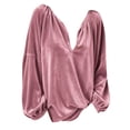 thumbnail image 3 of Endives Womens Long Sleeve Shirt Velvet Deep V Neck Tunic Sleeve Pullover Loose T Shirt Womens Top, 3 of 4
