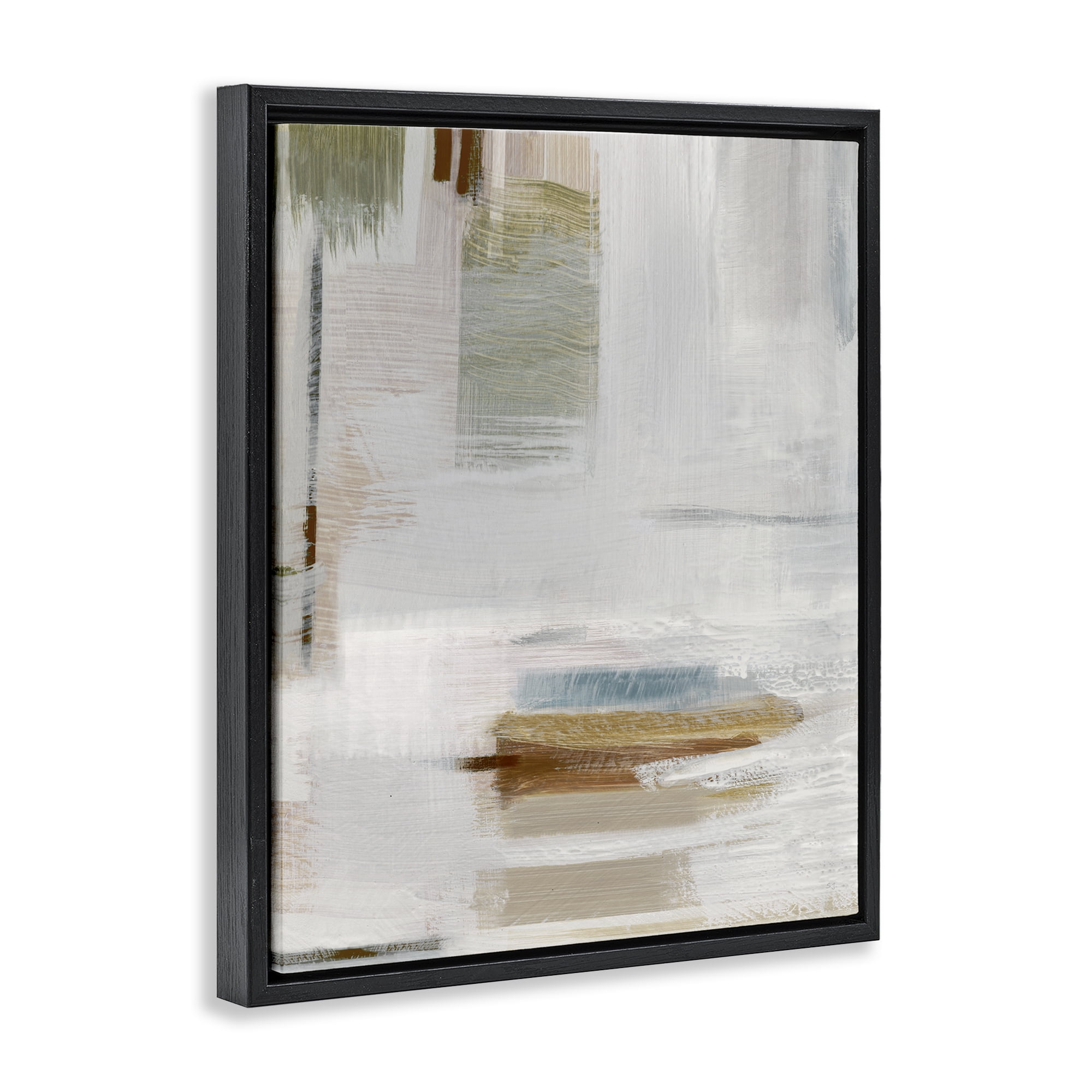 Stupell Industries Muted Neutral Composition Abstract Painting Black Floater Framed Canvas Art Print Wall Art, 25 x 31