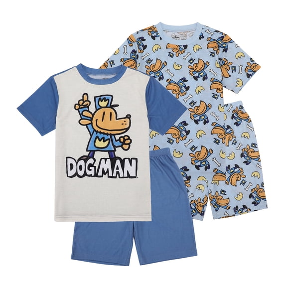 Dog Man Character Print Boy's 4-Pack Pajama Set -4