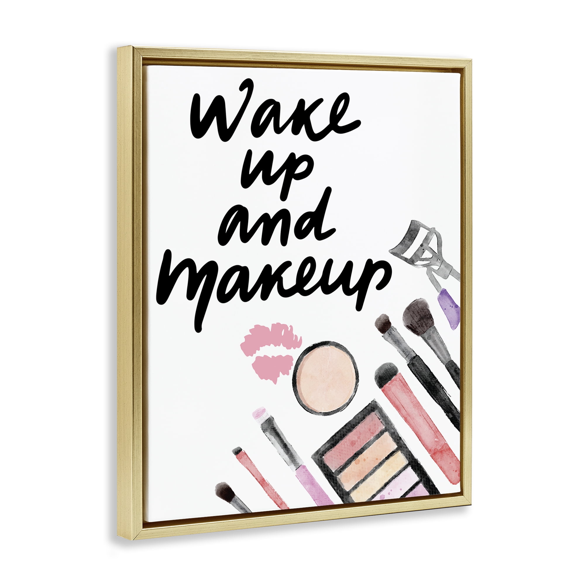 Stupell Industries Wake Up & Makeup Gold Framed Floater Canvas Wall Art, design by Jesse Keith