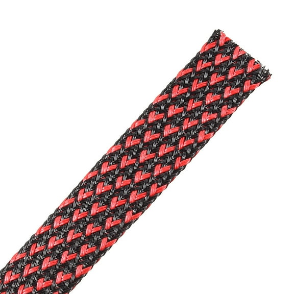 19.5Ft-12mm Black and Red PET Expandable Cord Protector Wire Loom Cable Sleeve and Organizer