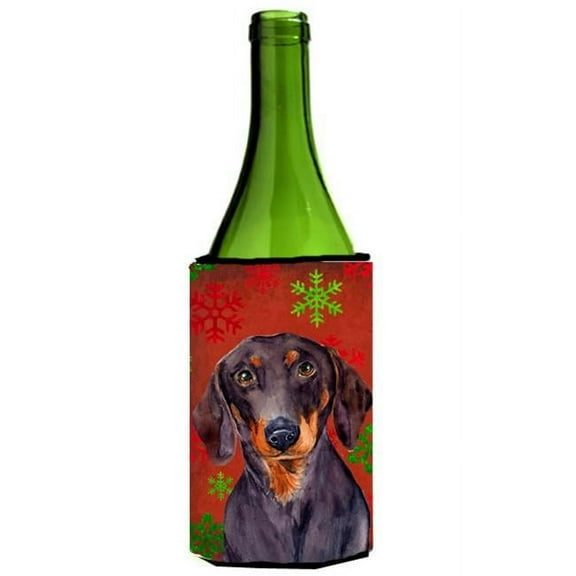 Dachshund Red And Green Snowflakes Holiday Christmas Wine bottle sleeve Hugger