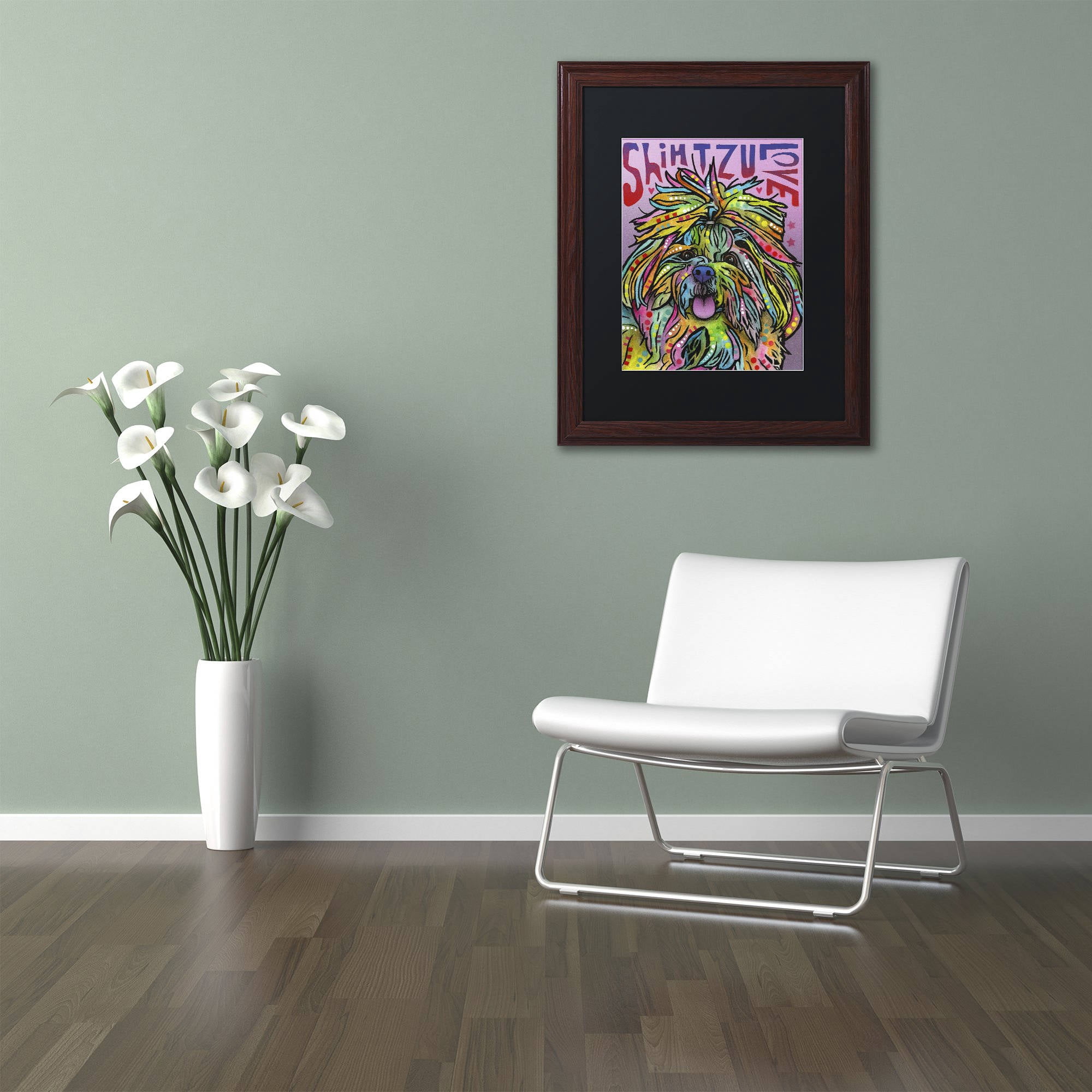 Trademark Fine Art 'Shih Tzu Luv' Canvas Art by Dean Russo, Black Matte, Wood Frame