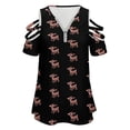 thumbnail image 4 of Red Noised Reindeer Cute Womens Summer V Neck Zipper Top Short Sleeve T Shirt Off Shoulder Top Casual Classy Loose Shirts, 4 of 7