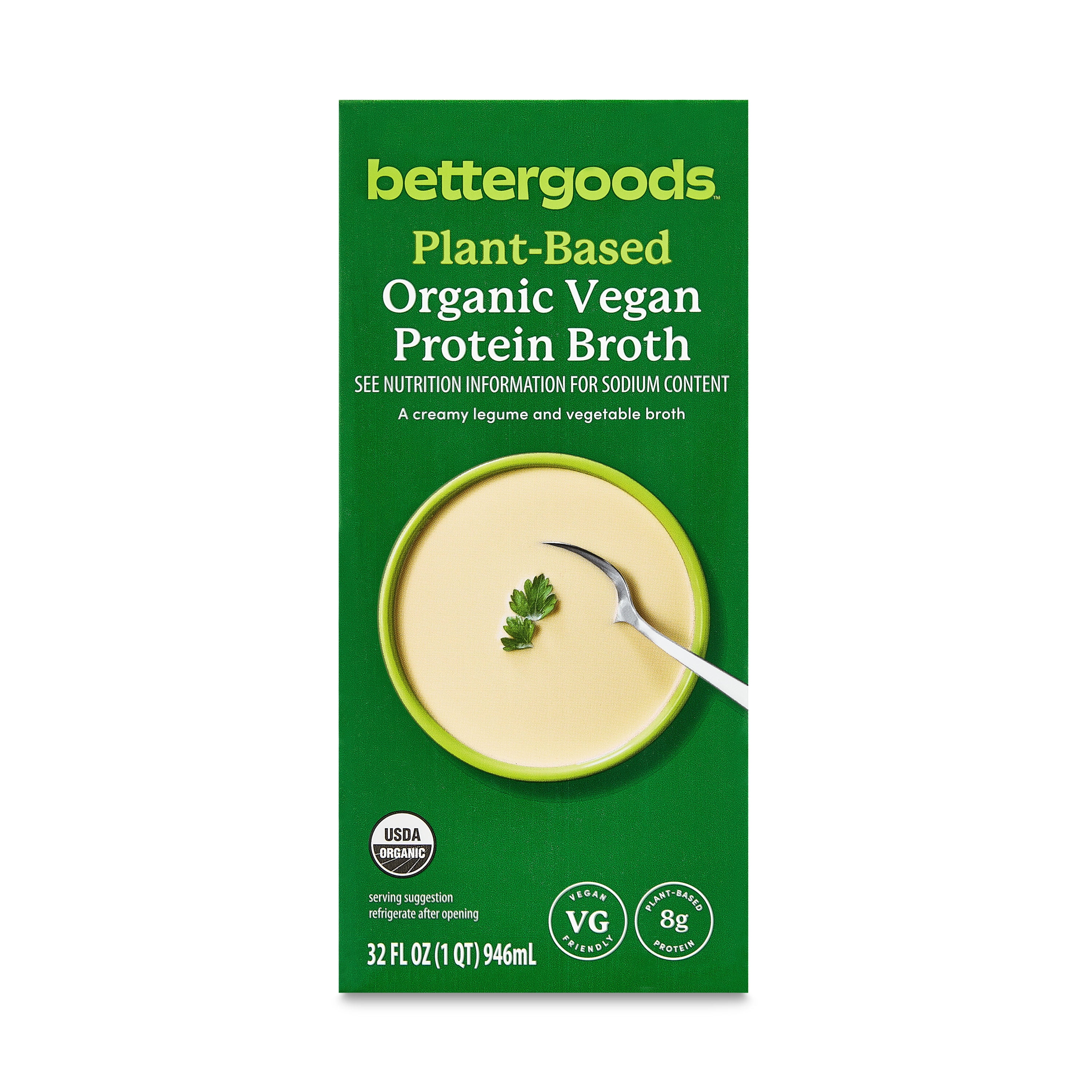 (4 pack) bettergoods Plant-Based Organic Vegan Protein Broth, 32 fl oz