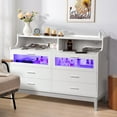 thumbnail image 2 of 6 Drawer Dresser with Charging Station, 47.24" LED Long Dresser with Glass Display Drawer, Chest of Drawers for Bedroom, Living Room, White, 2 of 9