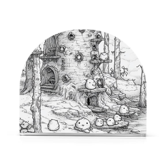 Line Art Tree House Thick U Shape Acrylic Napkin Holder Non Slip Space Saving for Kitchen