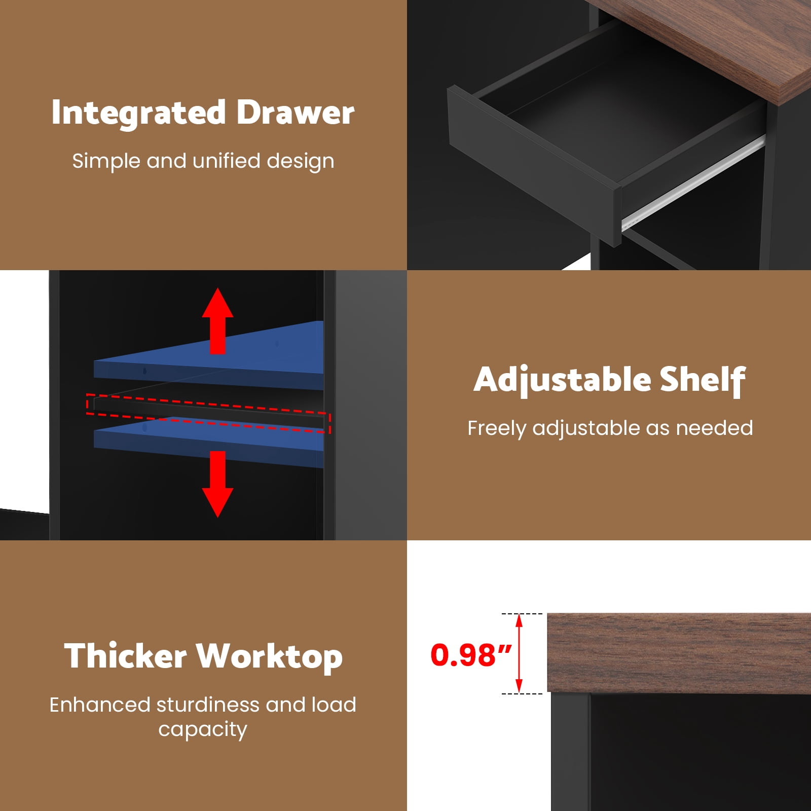 Advwin Coffee Bar Cabinet with Mini Fridge Space, Mini Fridge Stand with Drawer & Adjustable Shelf for Dorm, Kitchen, Office, Apartment, Home Bar, Black+Walnut