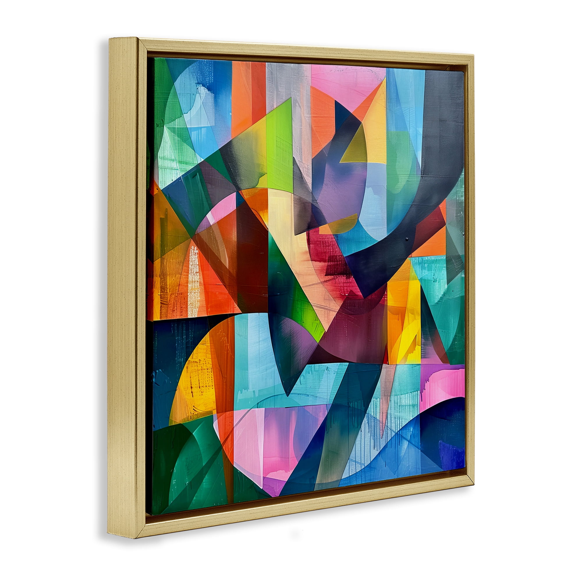 Stupell Industries Layered Luminous Shapes Abstract Painting Gold Floater Framed Canvas Art Print Wall Art, 18 x 18
