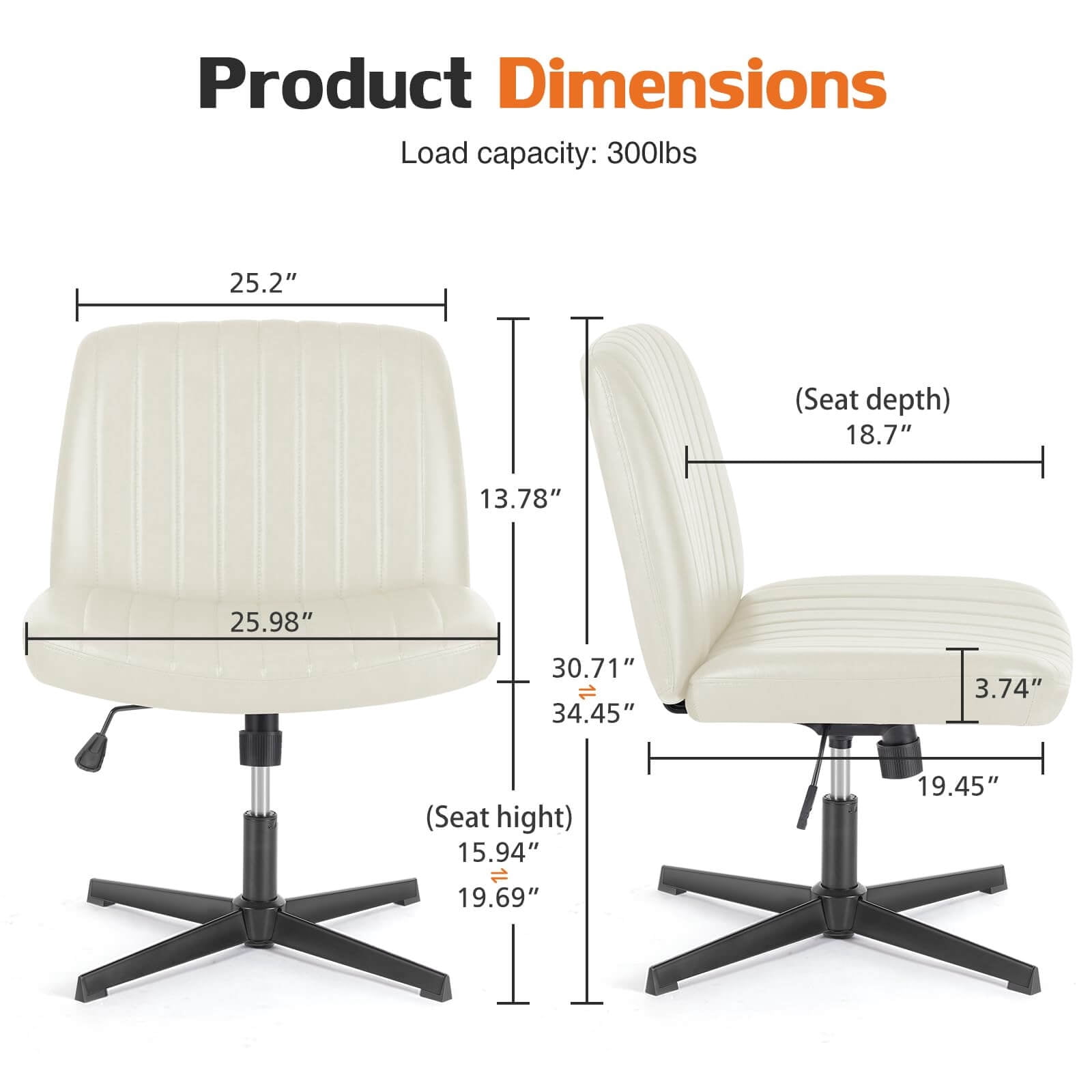 Cross-Legged Armless Swivel Chair without Wheels for Home Office