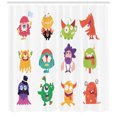 thumbnail image 2 of Alien Shower Curtain, Monsters Doing Whimsical Faces Having Fun Childish Cartoon on Plain Background Print, Fabric Bathroom Set with Hooks, 69W X 70L Inches, Multicolor, by Ambesonne, 2 of 2