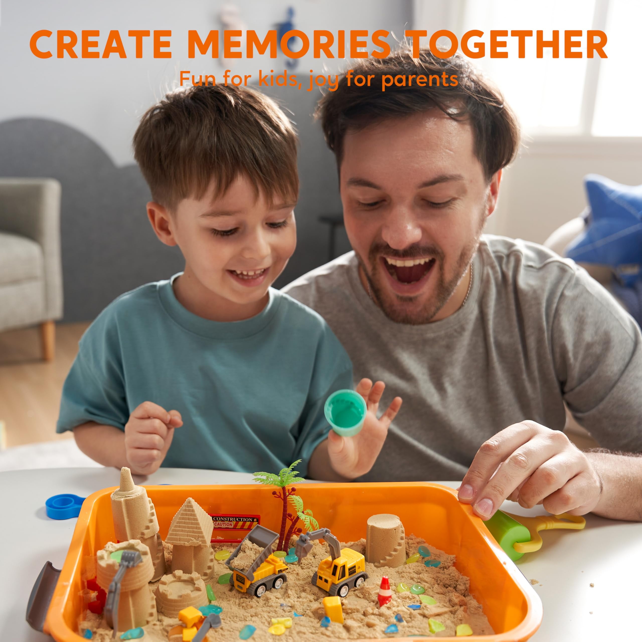 Klever Kits Construction Sensory Bin with Glow-in-The-Dark Stones, Play Sand Toy Gifts for Boys Girls Age 3+