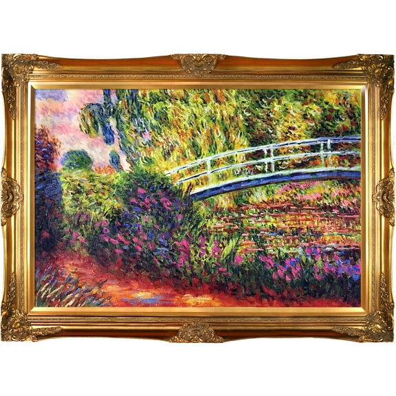 The Japanese Bridge (The Water-Lily Pond, Water Irises) with Victorian Gold Frame 24"X36"