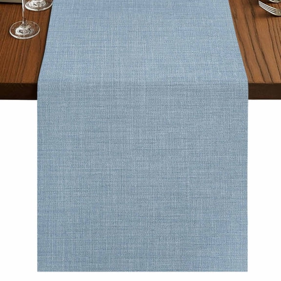 Vintage Sky Blue Burlap Cotton Table Runner 13x60 Inches Long, Farmhouse Retro Solid Color Linen Texture Farmhouse Table Runners, Outdoor Dining Tablecloths Decor for Baby Shower/Party/Wedding