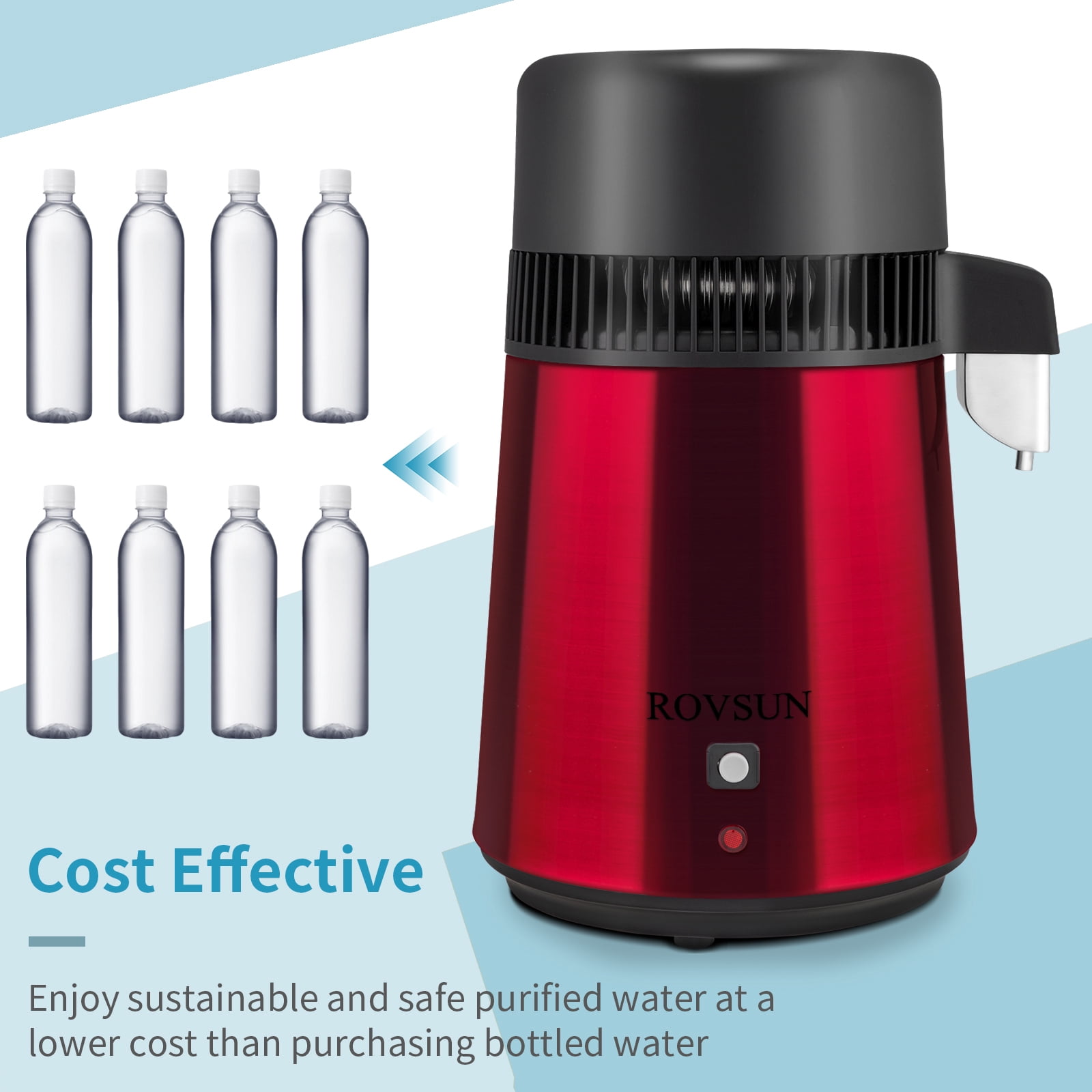 RovSun 4L 750W Water Distiller with Auto Shut-Off, Red