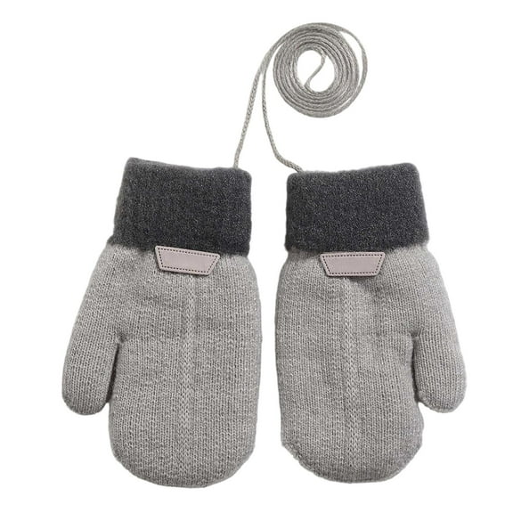 QUOTAY Kids Gloves Winter with Detachable Lanyard Double Layer Thermal Knitted Hand Warmers Cute Mittens for Boys and Girls 1 to 8 Years 01_Grey,3