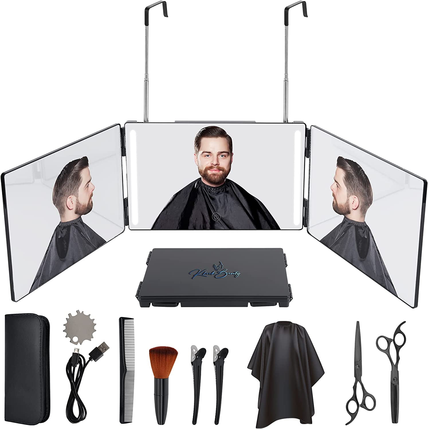KKOCH BEAUTY 3 Way Mirror for Hair Cutting 360 Mirror with Hair Styling  Tools Barber Mirror with Barber Supplies Travel Make Up Mirror Great Gift  for Dad Brother Boyfriend 
