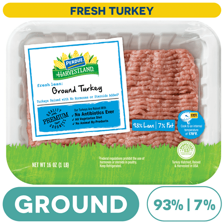 Perdue Harvestland, No Antibiotics Ever, Fresh Ground Turkey, 93% Lean 7% Fat, 1 lb Tray