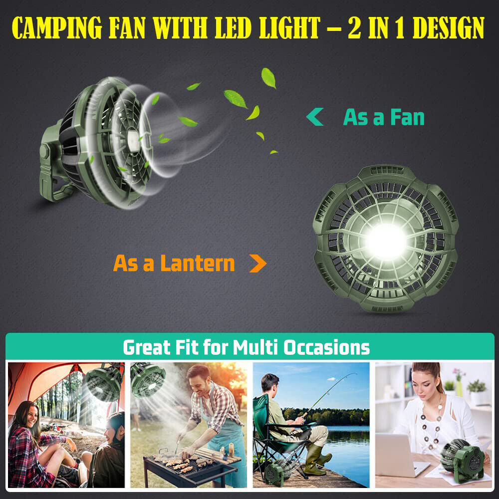IC ICLOVER Outdoor Portable Tent Fan LED Light Rechargeable Hanging Camping Lantern + Remote