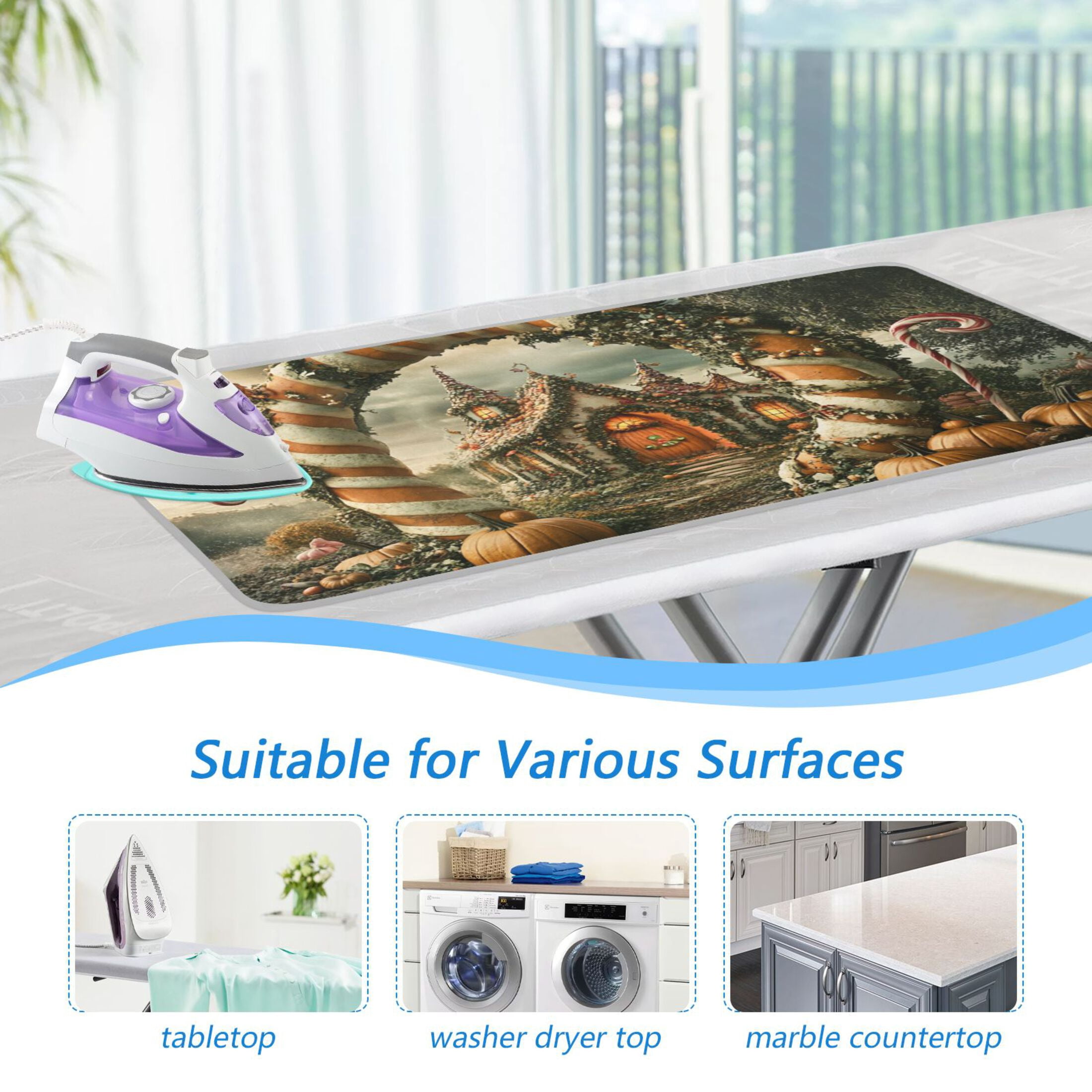 Fairy Tale Cottage and Candy Arch Ironing Mat Blanket for Table Top Travel Portable Ironing Board Pad 47.2x27.6 Inch