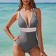 thumbnail image 1 of Traje de baño de bikini de verano para mujer, de color liso, con cojín en el pecho y sin soporte de acero, sin espalda, con tirantes, de nailon., 1 of 5