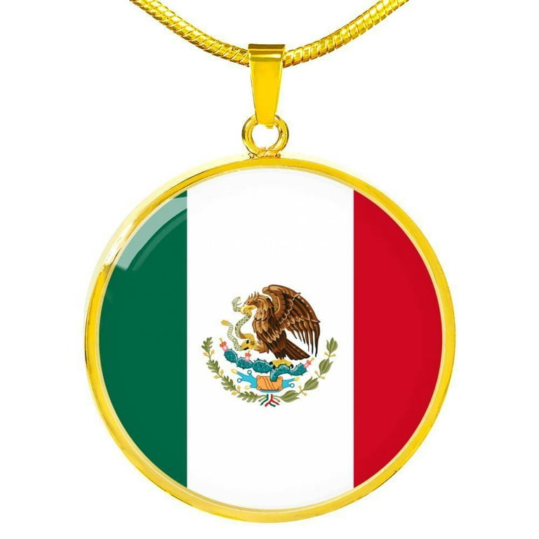 Mexico Flag Necklace Circle Pendant Stainless Steel or 18k Gold 18