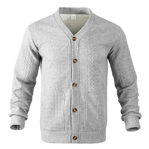 JTieacloth Knitted Pullover Sweaters Men Solid Color Jacquard Button Up Cardigan Casual Knit V Neck Business Comfortable Warm Sweater Jacket(Gray)