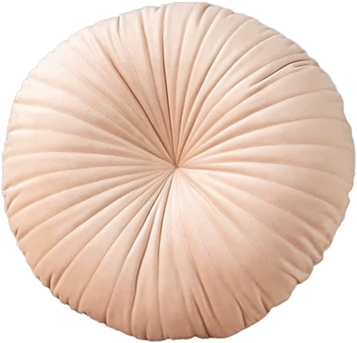 Pure Color Quilted Round Pumpkin Throw Pillow Cushion Sofa Lumbar Pillow Decorative Pillow (Buttonless Shrimp Powder, 40CM8CM)