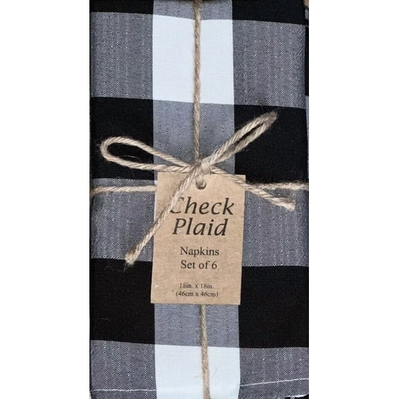 Set Of 6 Benson Mills Black & White Checkered Buffalo Plaid Napkins