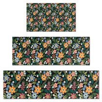 Pioneer Flower Floral Print Pattern Kitchen Rugs Sets Of 3,Kitchen Runner Rugs Non Skid Washable,Decorative Kitchen Floor Mats for Kitchen,Sink,Laundry,17"x30"  17"x47"   17"x59"