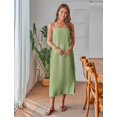 thumbnail image 5 of Fiophy 100% Linen Dresses Square Neck Sleeveless Spaghetti Strap Summer Casual Midi Dress with Slit,Green,L, 5 of 8
