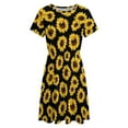 thumbnail image 4 of Wild Yellow Sunflowers on Black Background Dress Summer Street Style Dresses Female Short Sleeve Printed Sundress, 4 of 7