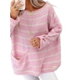 thumbnail image 3 of Xuanfei Women Striped Long Sleeve Oversized Ribbed Knit Sweater With Pocket, 3 of 6