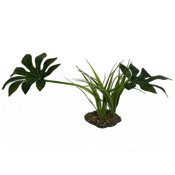 Komodo Jungle Plant with Gravel Base for Reptile or Fish Tanks, Silk and Plastic Aquarium Decor, Green