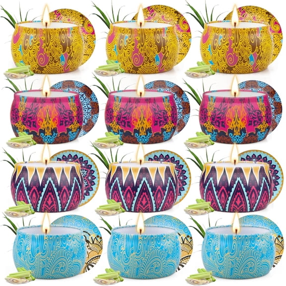 ZJQYDS 12 Pack Citronella Candles Outdoor - 52.8 Oz Soy Wax Candle Set, 360 Hour Long Lasting Scented Candles for Camping, Garden, Party