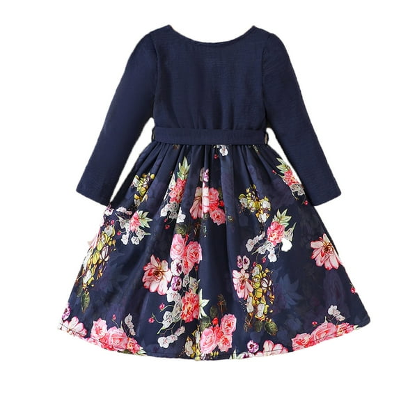 Otqutp Kids Clothing Set Girls Long Sleeve Dresses Knitted A Line Dress for Casual Holiday Playwear Size for 5 to 12 Years(Blue,7-9 Years)