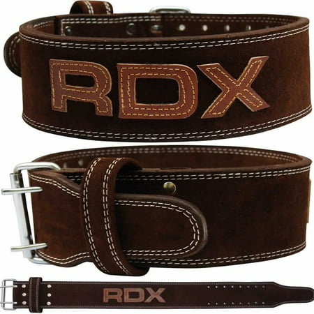 RDX Powerlifting Belt Cow Hide Leather Gym Weight Lifting Belt Bodybuilding Training Nubuck Double Prong Back Support Fitness, Brown(Large/1 (Best Weight Lifting Belt For Powerlifting)