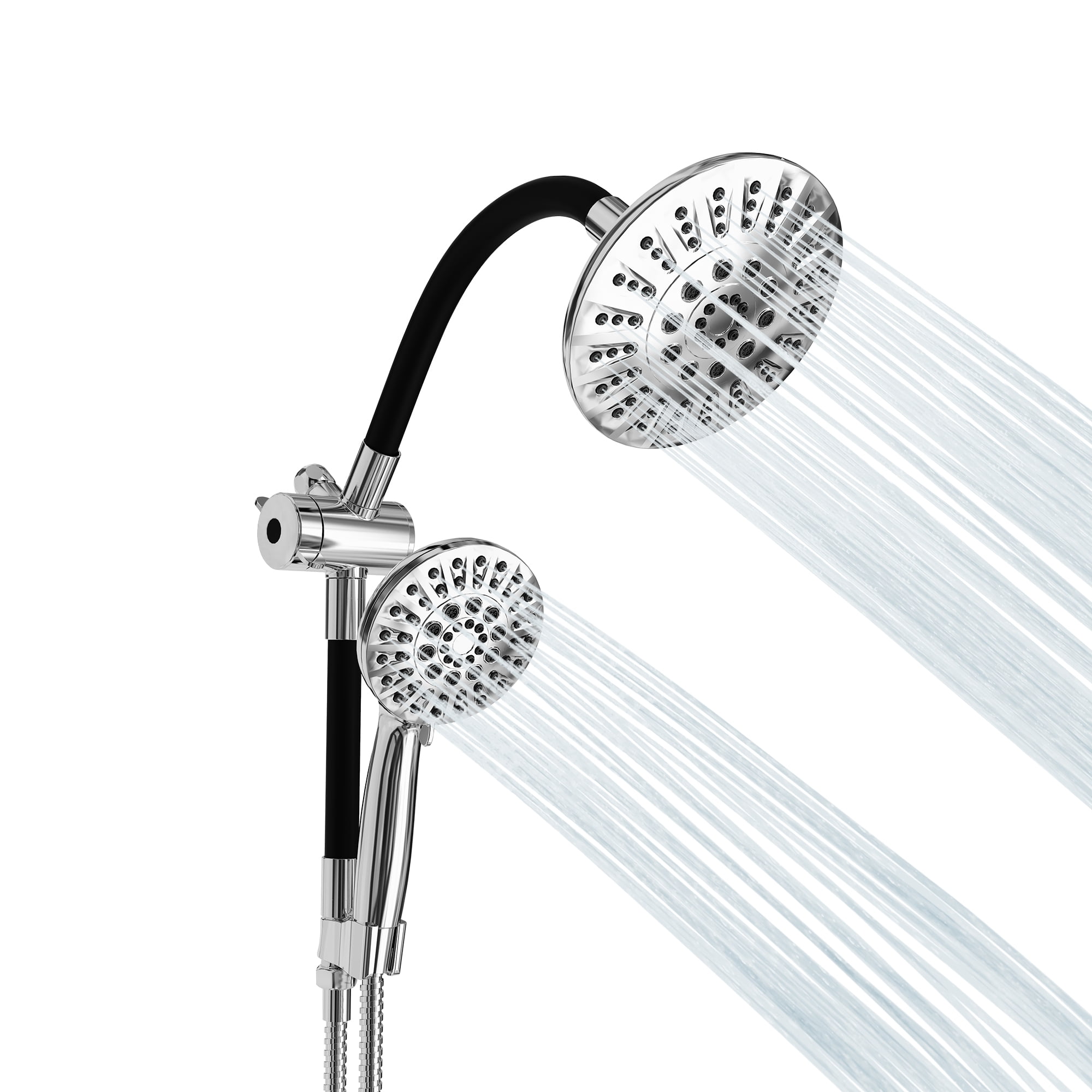 Akicon Rain Shower Head with Handheld Spray Combo, 6-Setting High Pressure Dual Shower Head with Bendable Goose Neck Shower Arm, Rainfall Showerhead System for Bathroom
