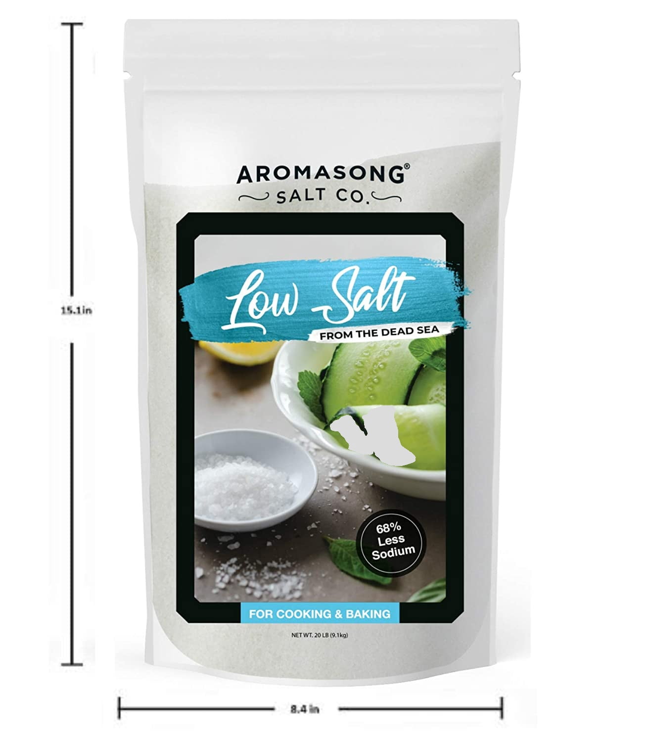 Aromasong Low Sodium Sea Salt  100% Natural 68% Less Sodium 19 lb. Bag