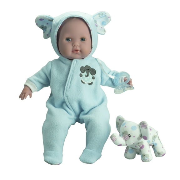 JC Toys Berenguer Boutique Soft Body 15" Blue Baby Doll Open/Close Eyes with Play Elephant