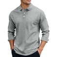 thumbnail image 3 of Men's Button Down Long Sleeve Shirt Turndown Collar Pullover Cotton Polyester Spandex Blend Solid Color Casual Top For Daily Office Work | Zenithor,Gray XL, 3 of 7
