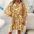 thumbnail image 2 of Vestido bohemio de manga larga con estampado floral de rayón y algodón para mujer, estilo vintage, holgado, con escote en V, para playa y verano, 2 of 5