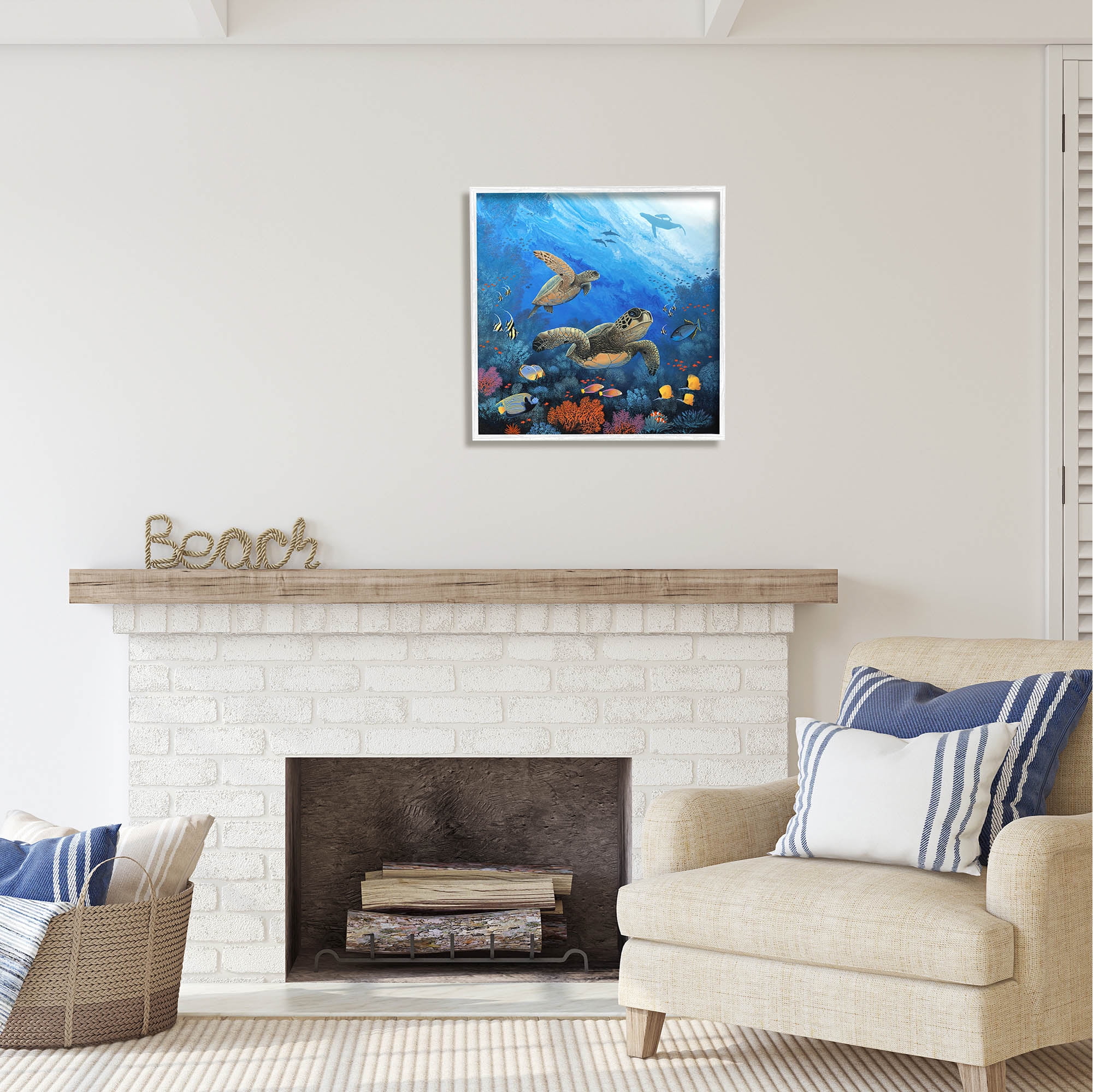 Stupell Industries Underwater Turtles & Fish Coastal Painting White Framed Art Print Wall Art