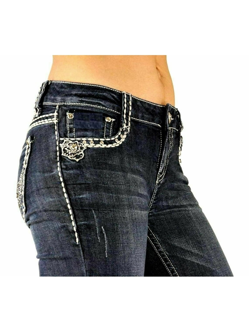 Jack David Dark Wash Denim Jeans with Rhinestone Studs, Flap