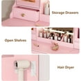 thumbnail image 5 of PUFFCAFE Vanity Desk with Mirror and Lights,Dressing Table with RGB Cabinets & Charging Station & Hair Dryer Rack,Pink Vanity, 5 of 8