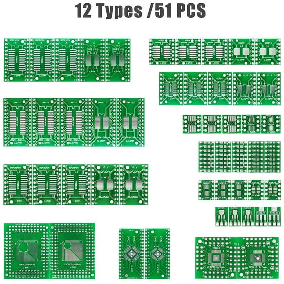 KeeYees 12 Types Adaptateur SMD vers DIP PCB Kit de Carte Proto SOP8 SOP10 SOP14 SOP16 SOP20 SOP28 0402/0603/0805 SMT