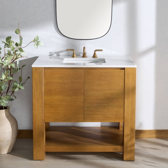 Safavieh Couture Bertino 36" Single Sink Bathroom Vanity, Light Oak/White