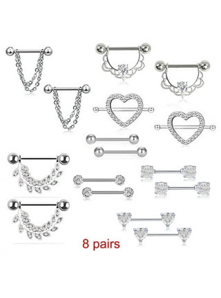 14g Titanium nipple piercing barbell set straight high polish silver  internally threaded body jewelry pair